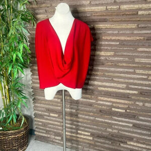 Doncaster Red Asymmetrical Cross Front One Piece Poncho Sweater
